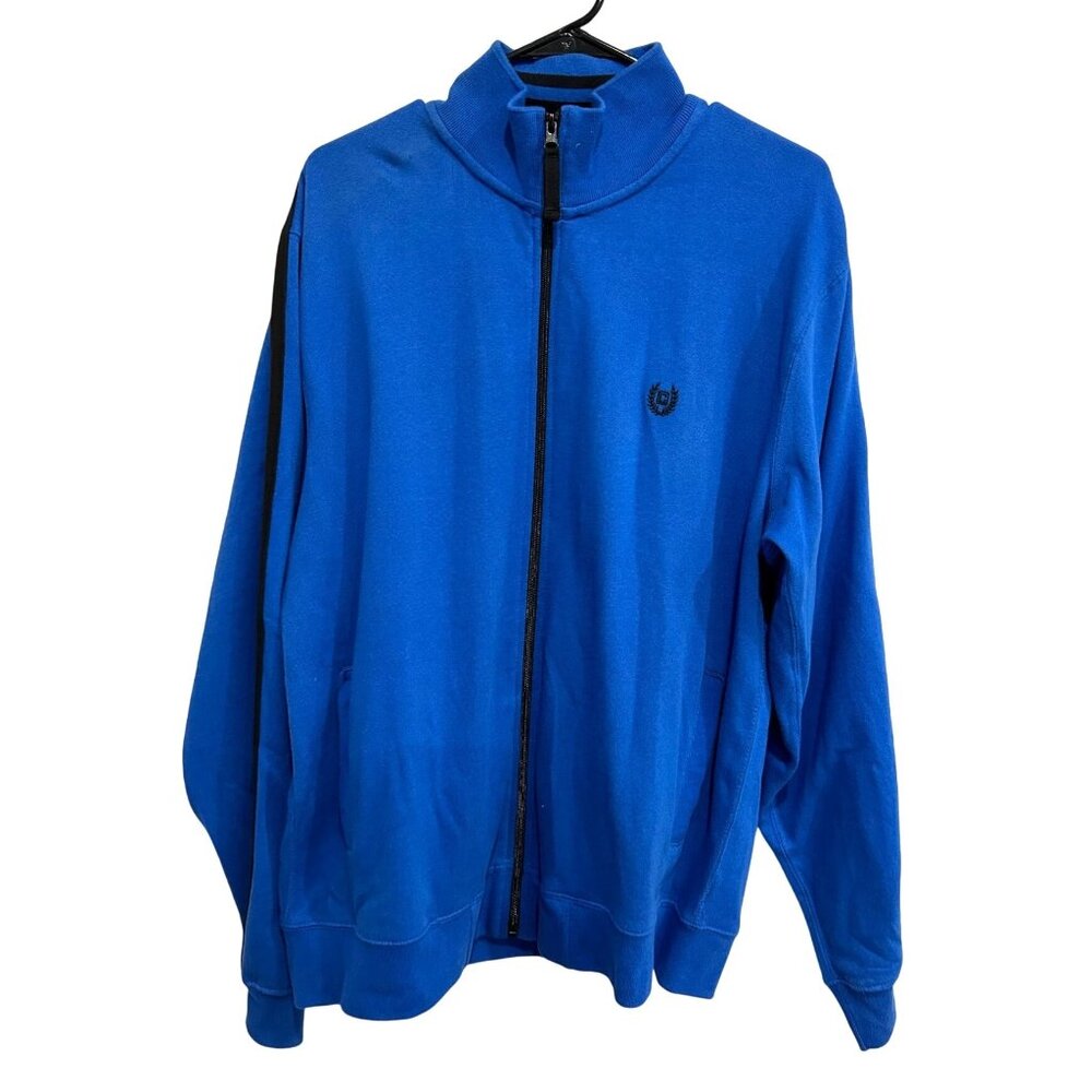 Chaps NWT Mens Blue Track Jacket With Black Stripes Full Zip Size L